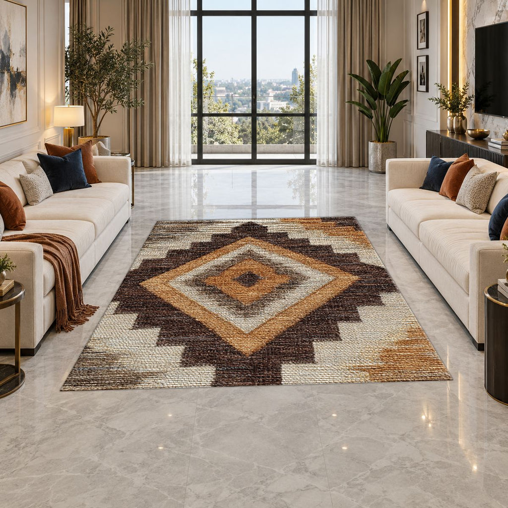 Brown and Tan Southwestern Diamond printed area rug