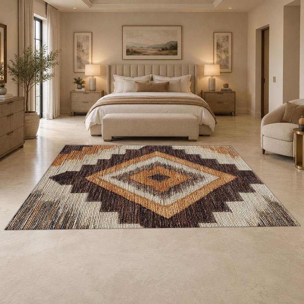 Brown and Tan Southwestern Diamond printed area rug