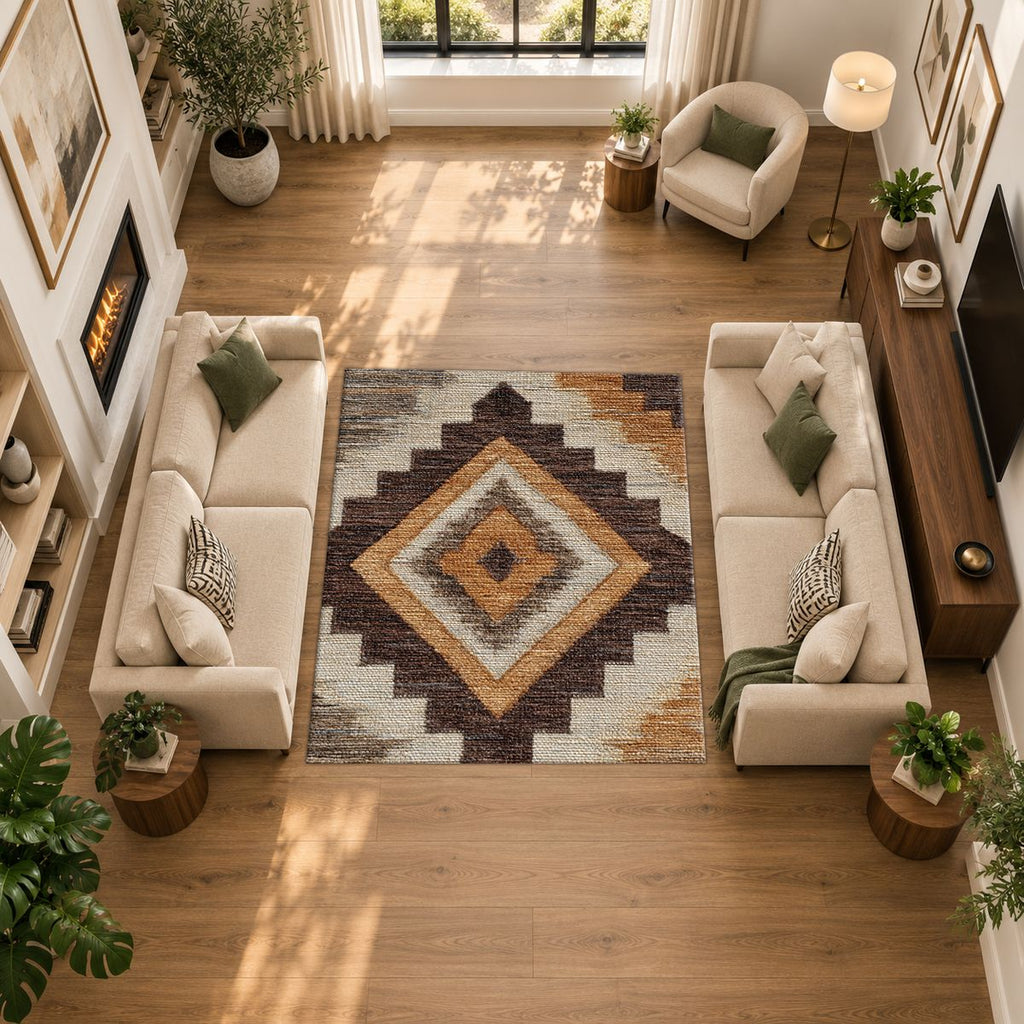 Brown and Tan Southwestern Diamond printed area rug