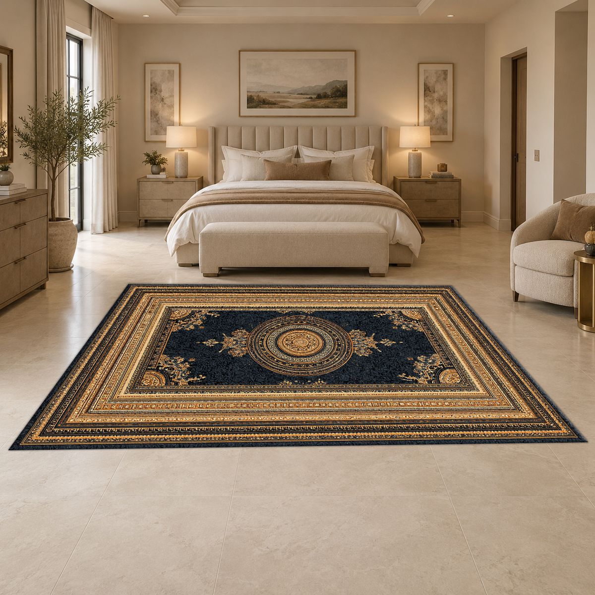 Black and Gold Framed Medallion printed area rug