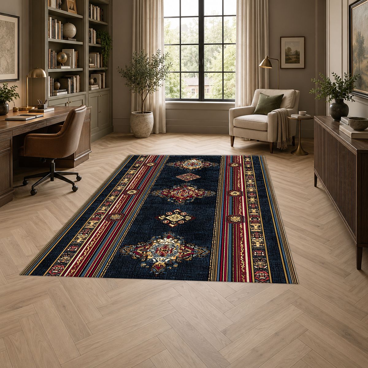 Black and Red Striped Persian Runner printed area rug