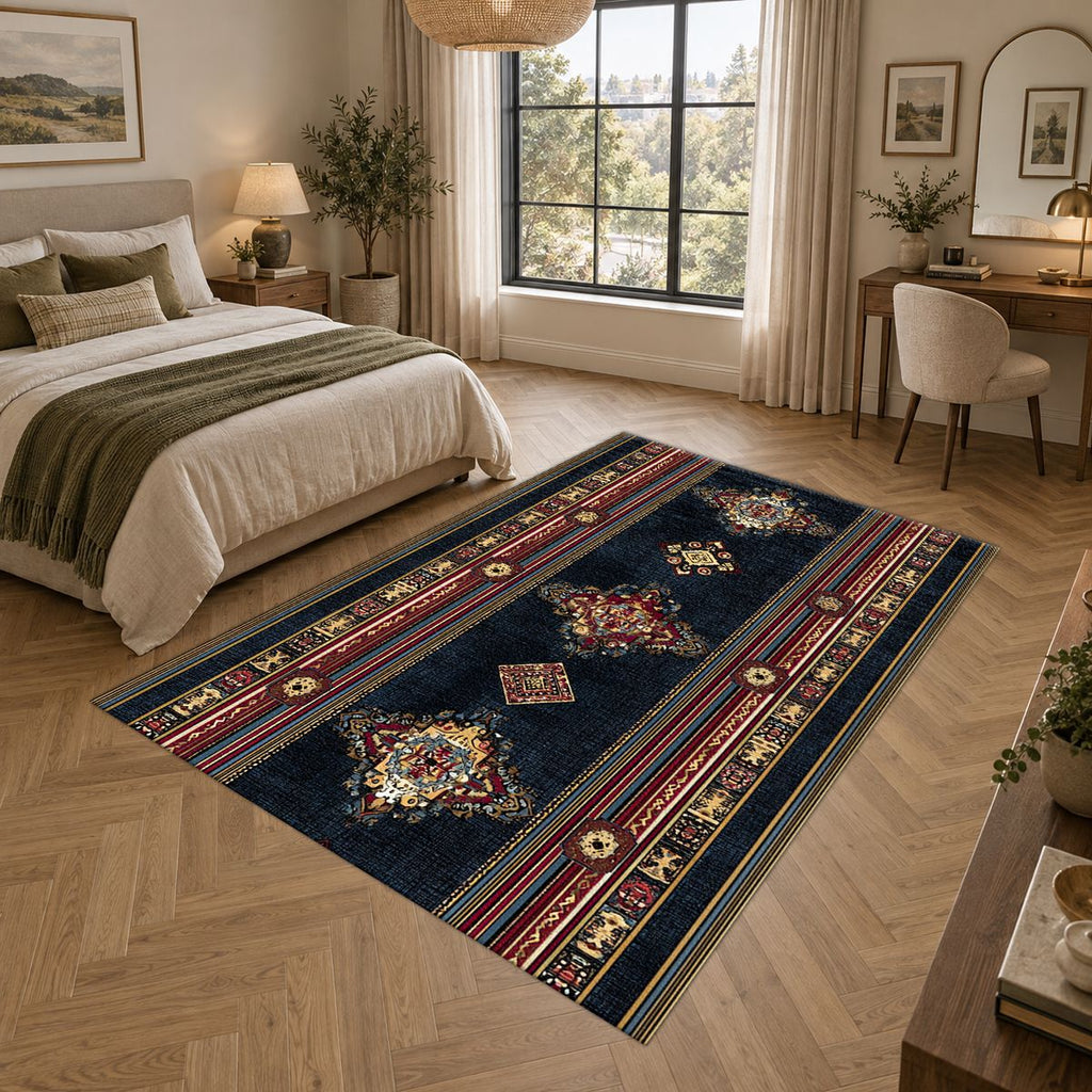 Black and Red Striped Persian Runner printed area rug