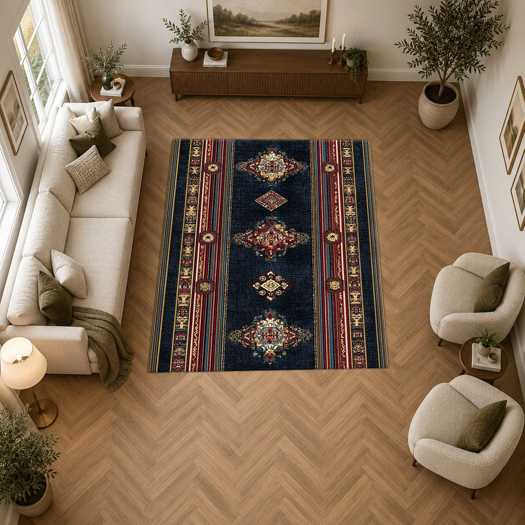 Black and Red Striped Persian Runner printed area rug