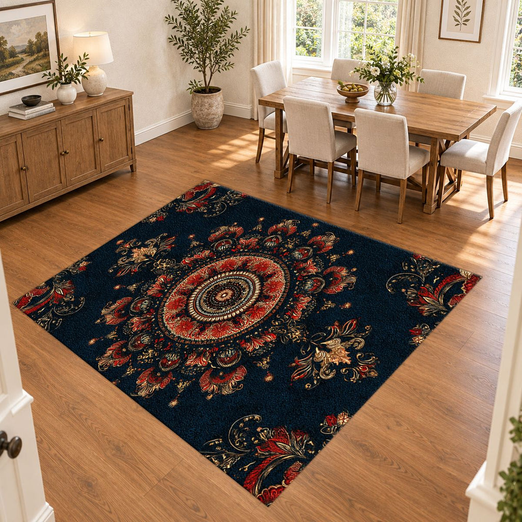 Black and Rust Ornate Medallion printed area rug