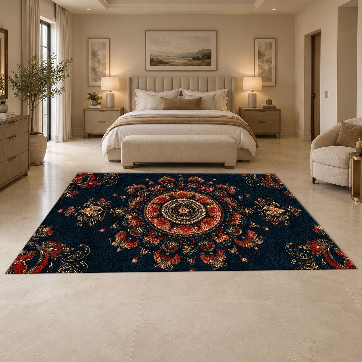 Black and Rust Ornate Medallion printed area rug