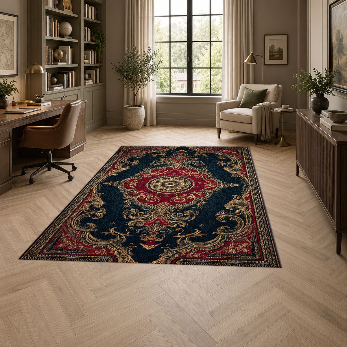 Navy and Red Classic Persian printed area rug