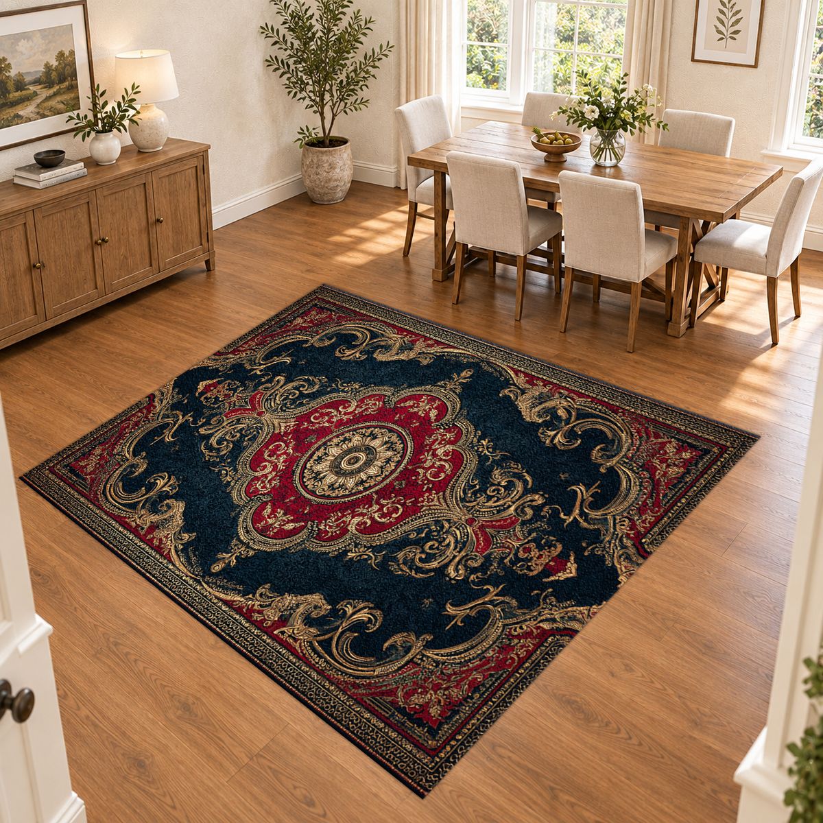 Navy and Red Classic Persian printed area rug