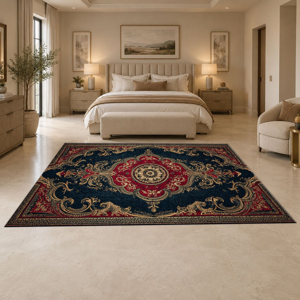 Navy and Red Classic Persian printed area rug