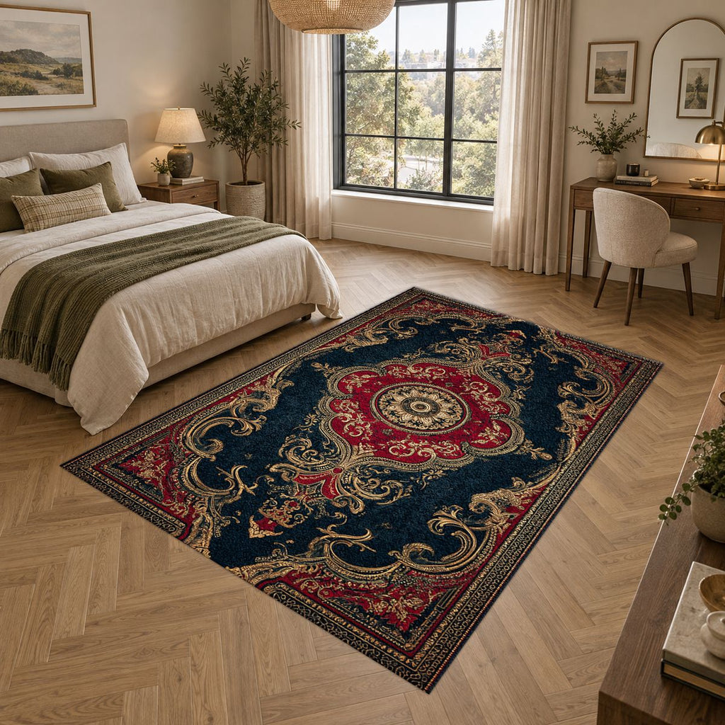 Navy and Red Classic Persian printed area rug