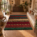 Red Green and Gold Striped Woven printed area rug