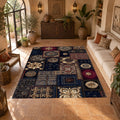 Navy and Gold Ornate Patchwork printed area rug