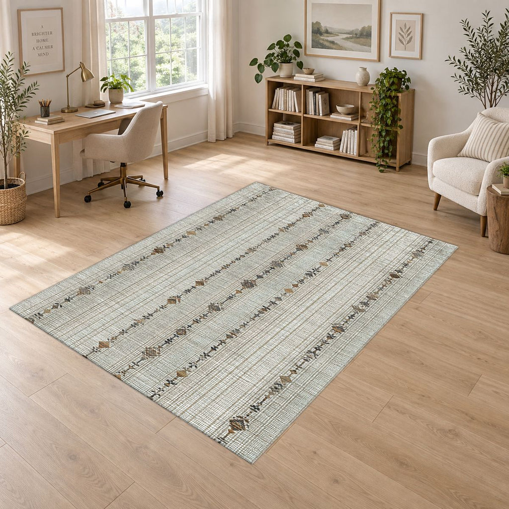 Neutral Linen Minimal Striped printed area rug