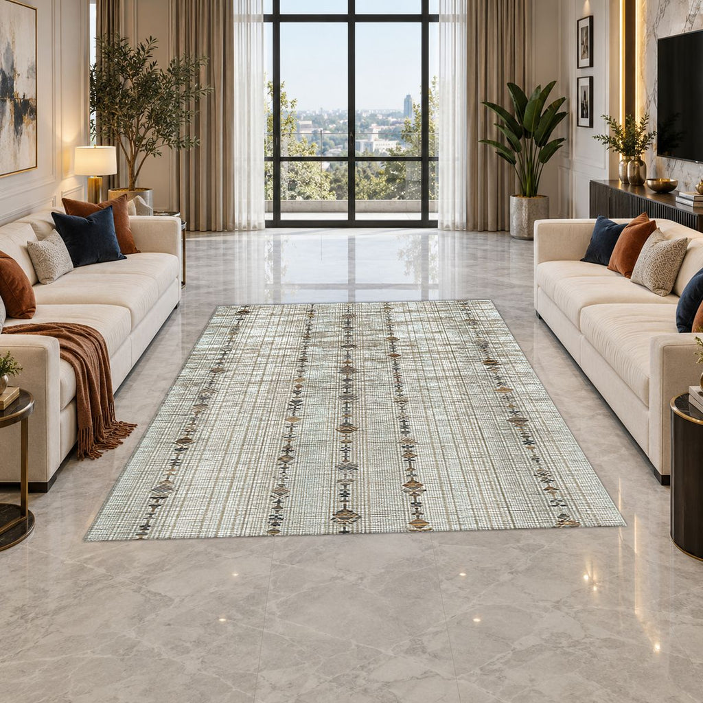 Neutral Linen Minimal Striped printed area rug