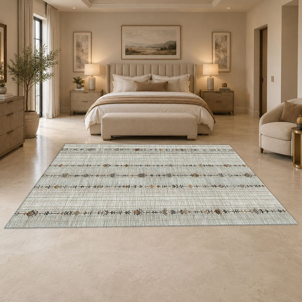 Neutral Linen Minimal Striped printed area rug