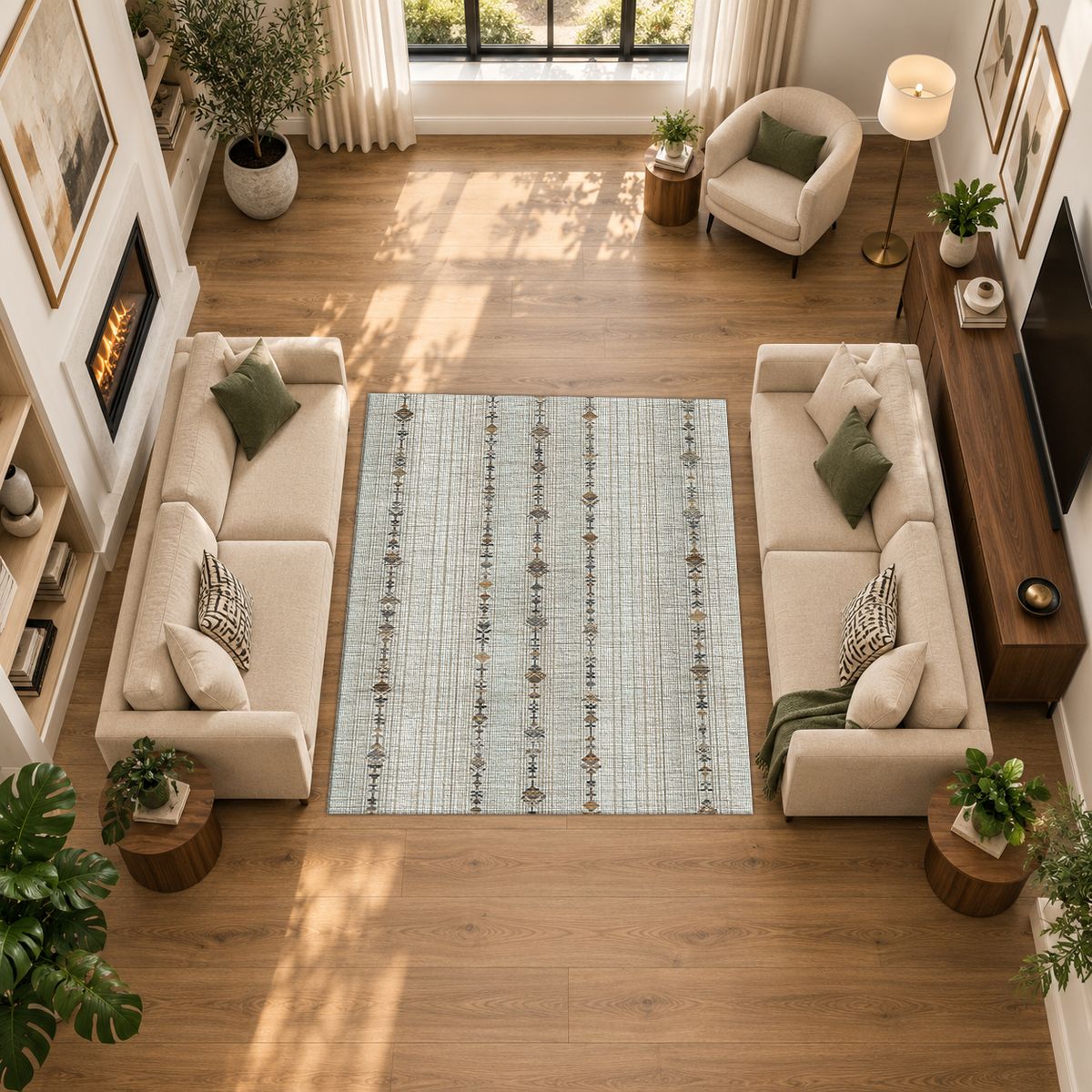 Neutral Linen Minimal Striped printed area rug