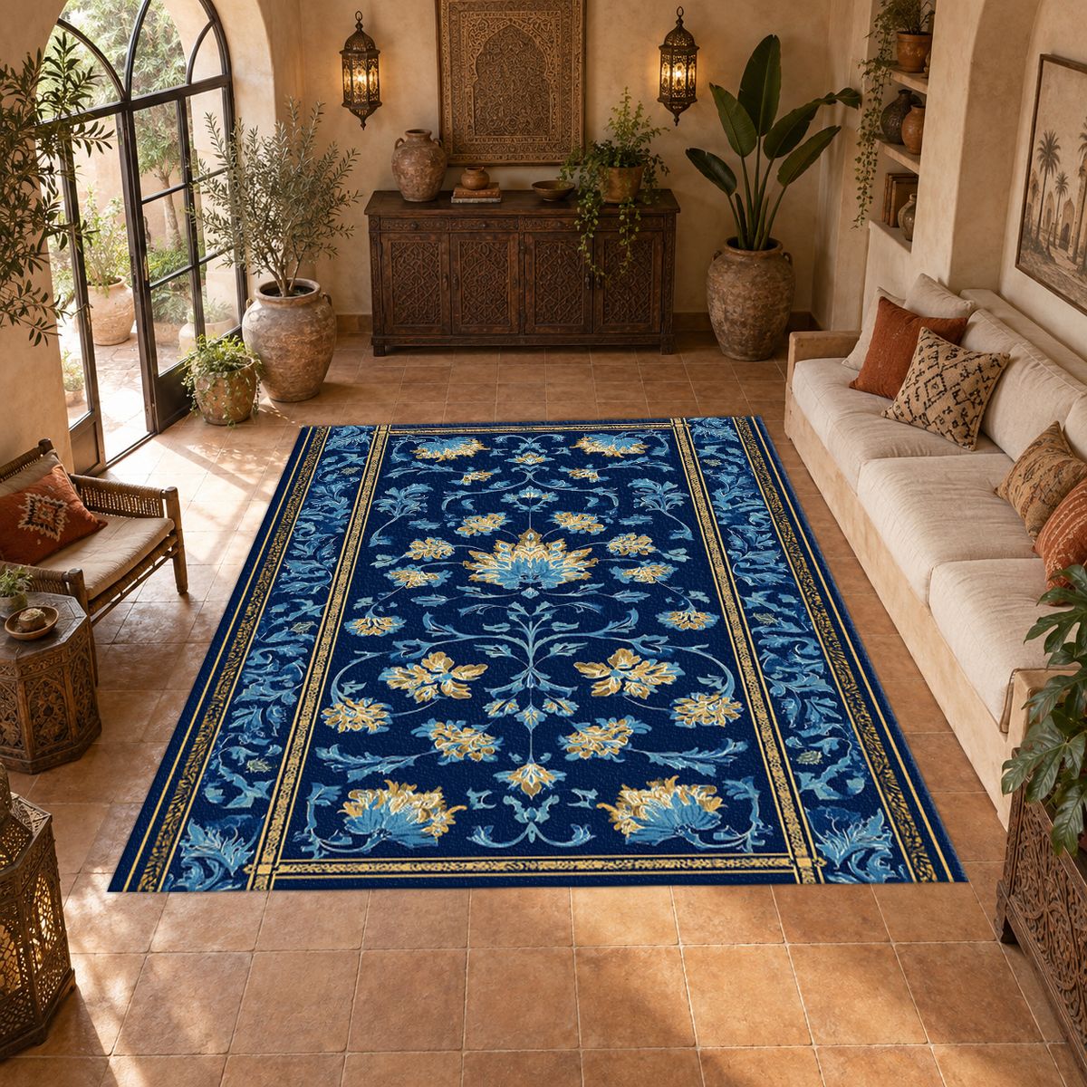 Royal Blue Floral Persian Runner printed area rug