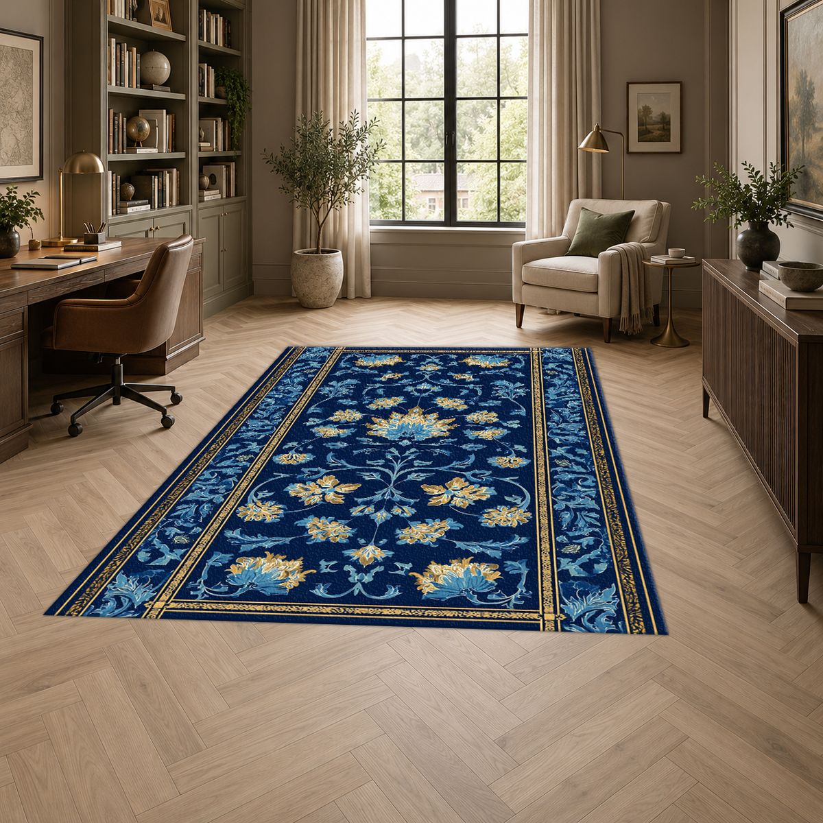 Royal Blue Floral Persian Runner printed area rug
