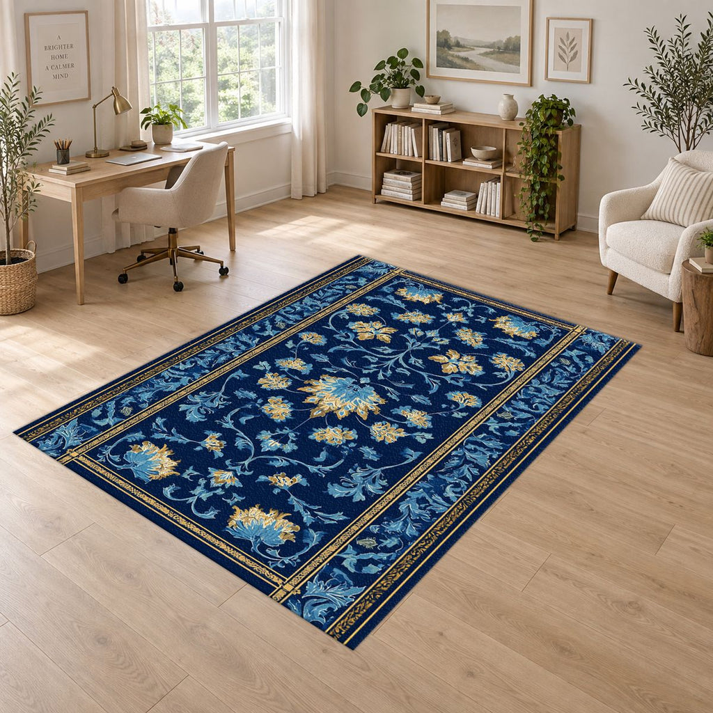 Royal Blue Floral Persian Runner printed area rug