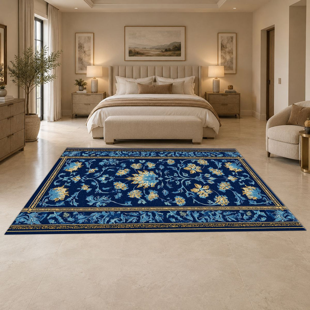 Royal Blue Floral Persian Runner printed area rug