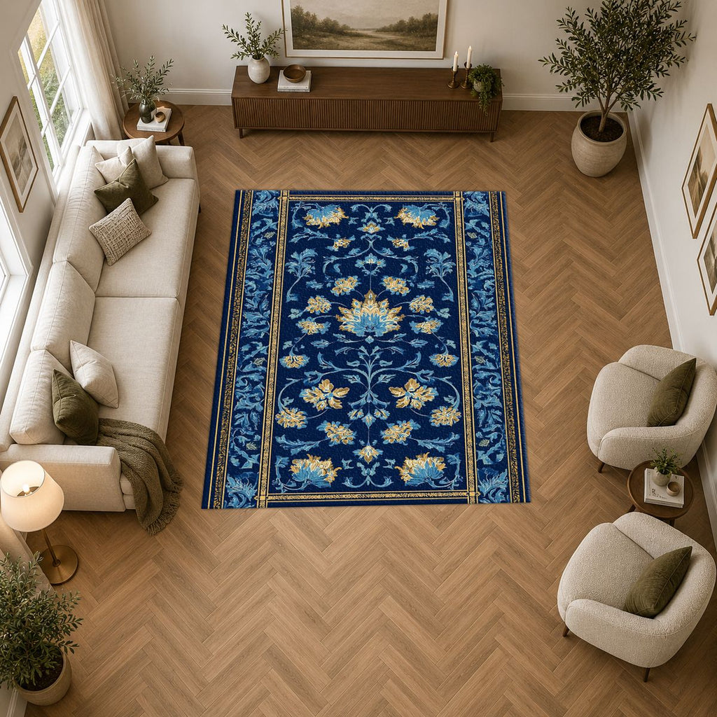 Royal Blue Floral Persian Runner printed area rug