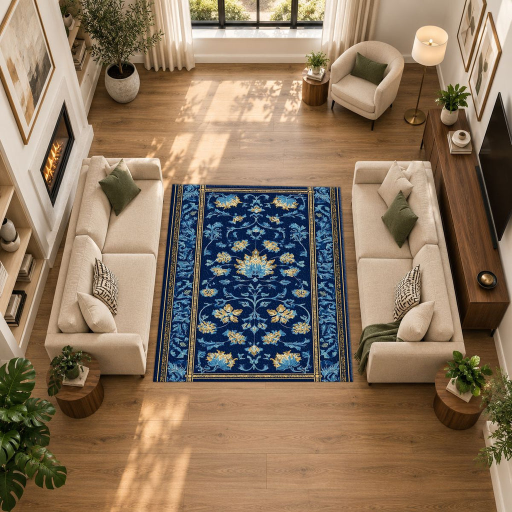 Royal Blue Floral Persian Runner printed area rug