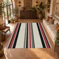 Cream Red and Black Striped printed area rug