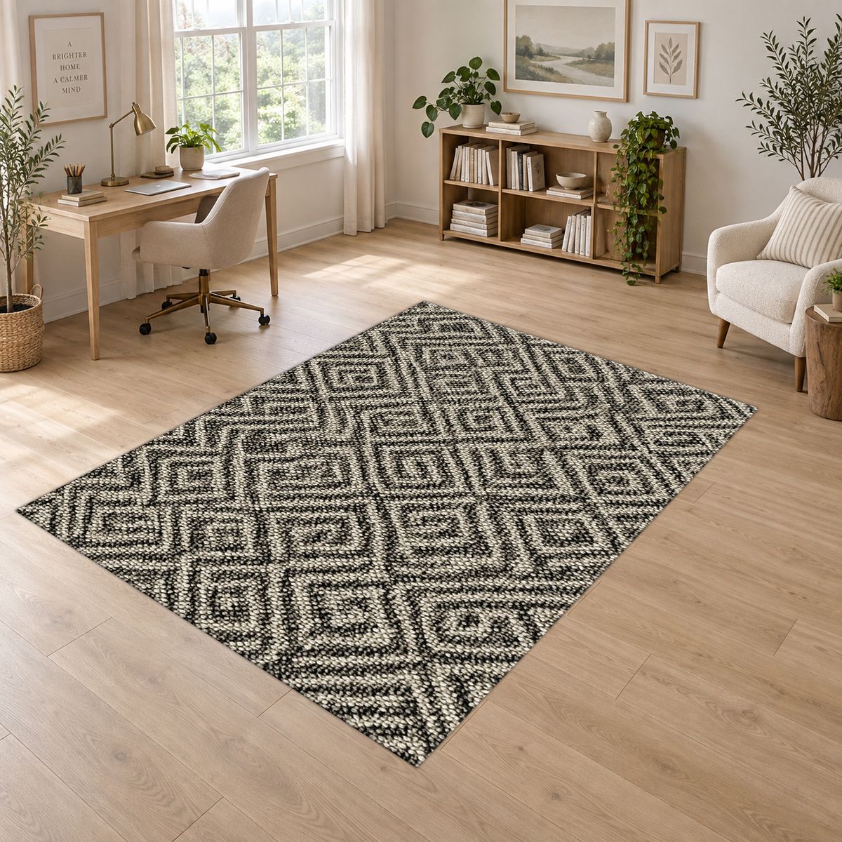 Black and White Geometric Maze printed area rug