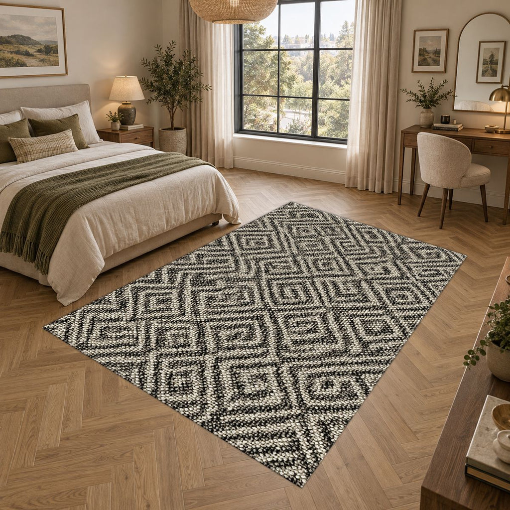 Black and White Geometric Maze printed area rug
