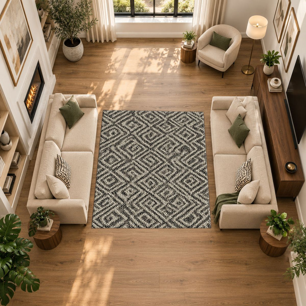 Black and White Geometric Maze printed area rug