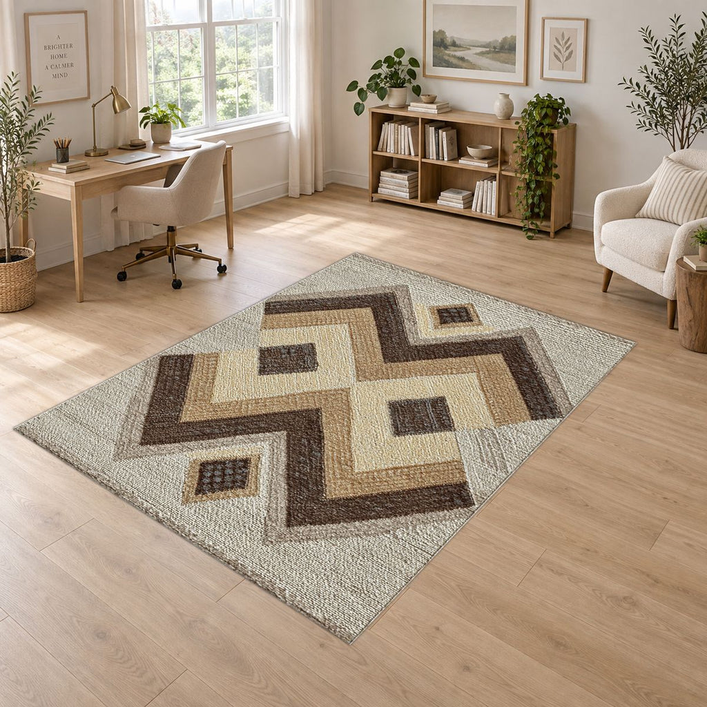 Brown and Beige Geometric Kilim printed area rug