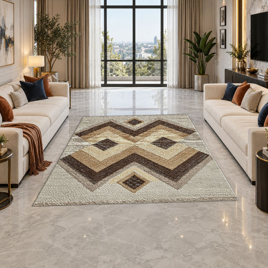 Brown and Beige Geometric Kilim printed area rug