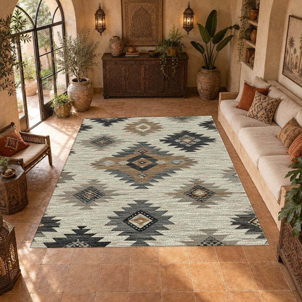 Gray and Beige Aztec Diamond printed area rug