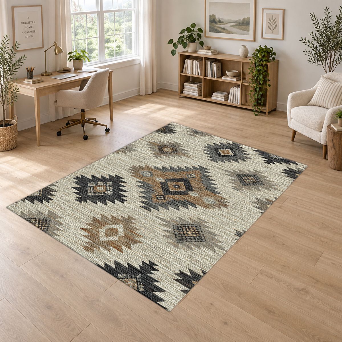 Gray and Beige Aztec Diamond printed area rug