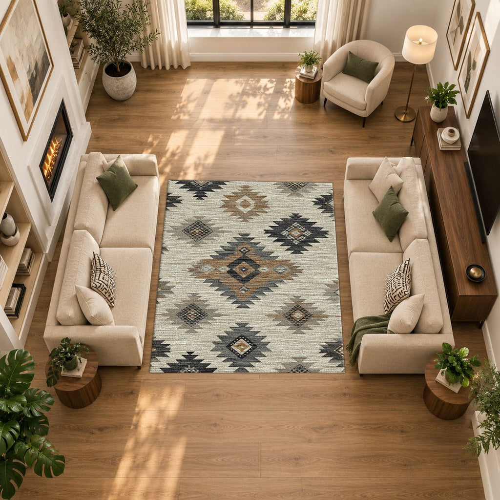 Gray and Beige Aztec Diamond printed area rug