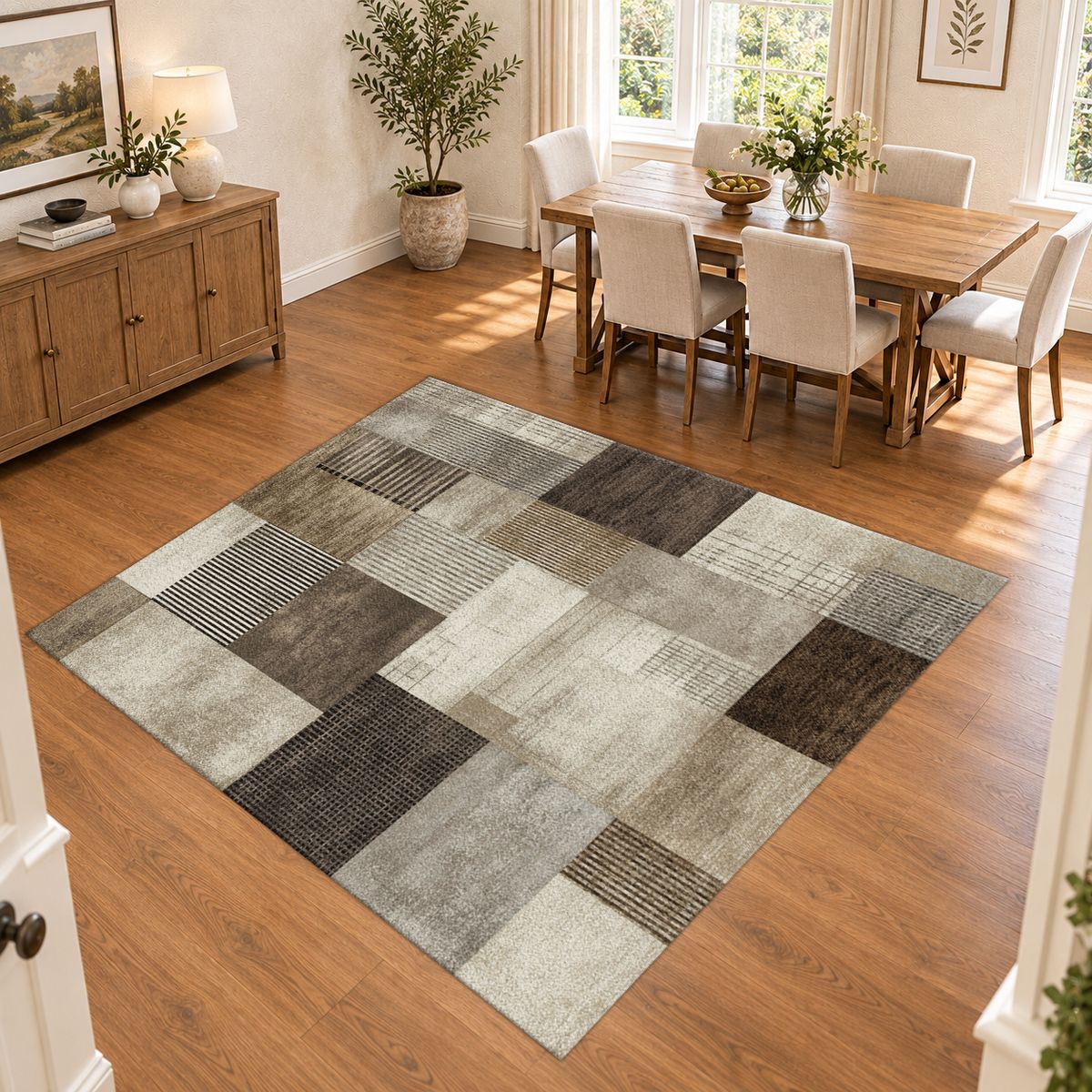 Gray and Brown Modern Patchwork printed area rug