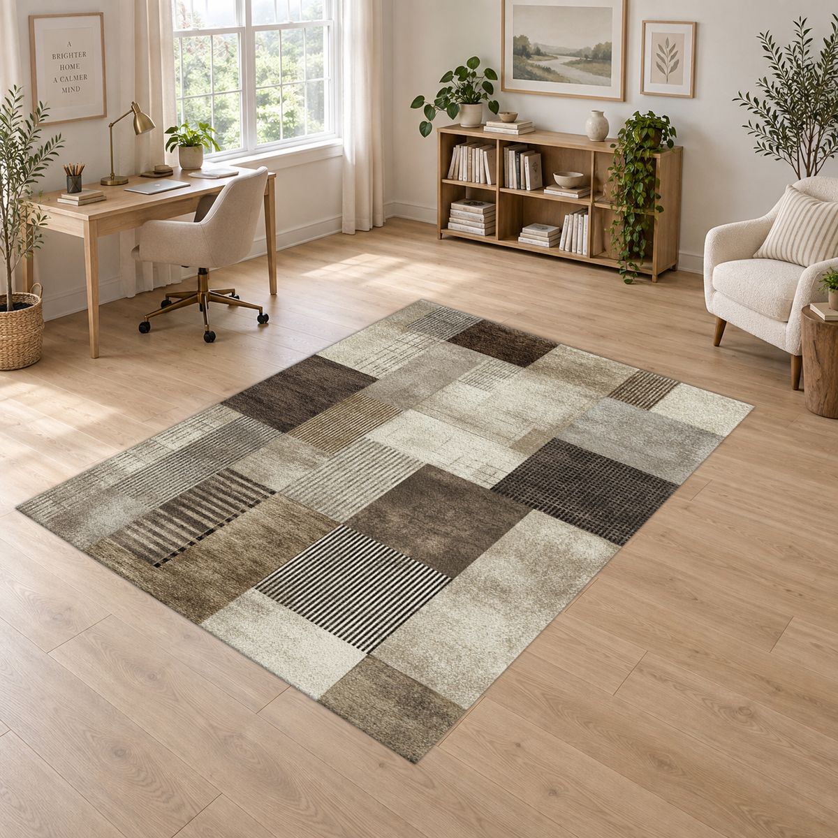Gray and Brown Modern Patchwork printed area rug