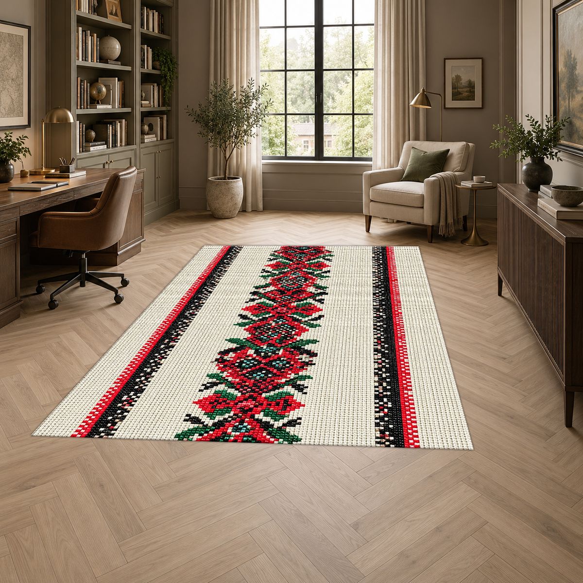 Red Cross Stitch Embroidery Runner printed area rug