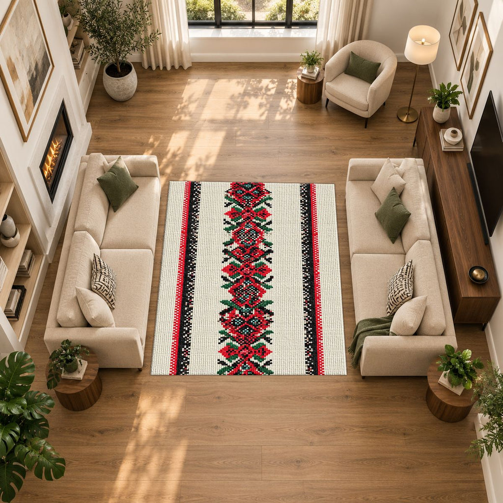 Red Cross Stitch Embroidery Runner printed area rug
