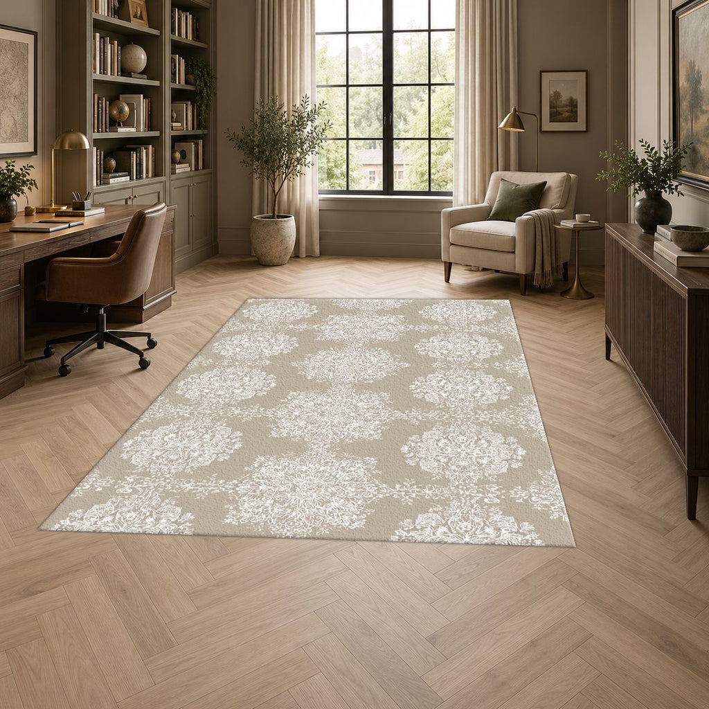 Taupe Tonal Damask printed area rug