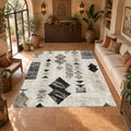 Cream and Black Abstract Ikat printed area rug