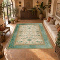 Sage and Cream Vintage Floral Oushak printed area rug