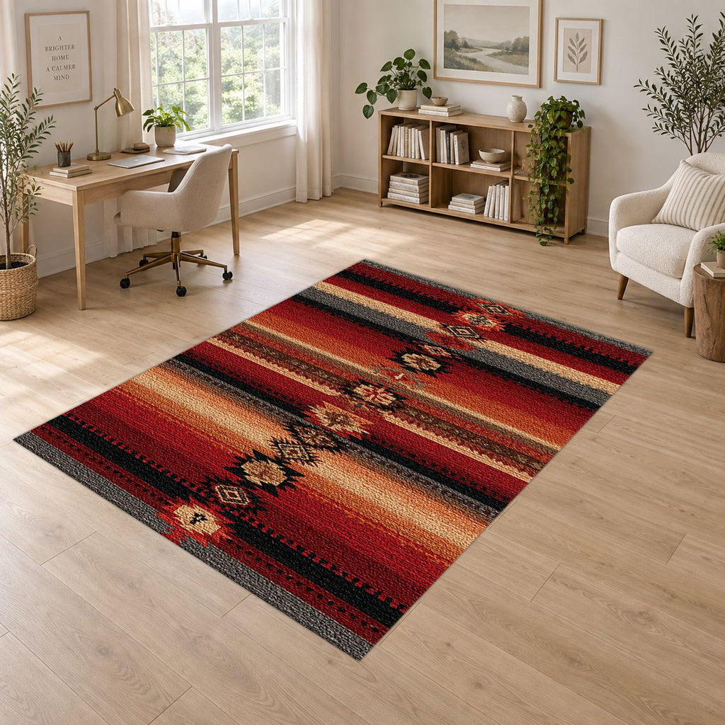 Red and Black Southwestern Striped printed area rug