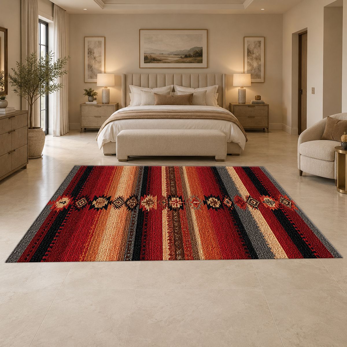 Red and Black Southwestern Striped printed area rug