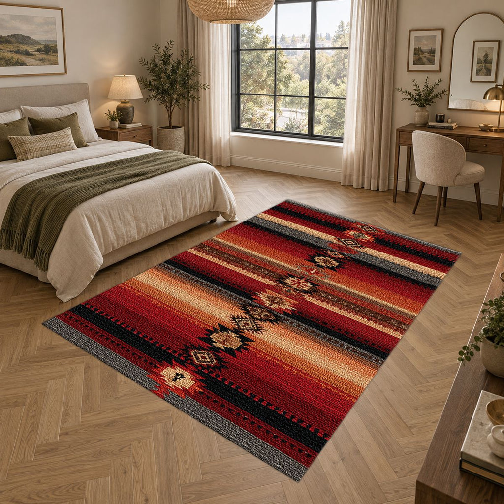 Red and Black Southwestern Striped printed area rug