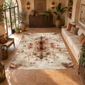 Ivory and Rust Abstract Distressed printed area rug