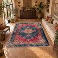 Faded Red and Navy Vintage Persian printed area rug