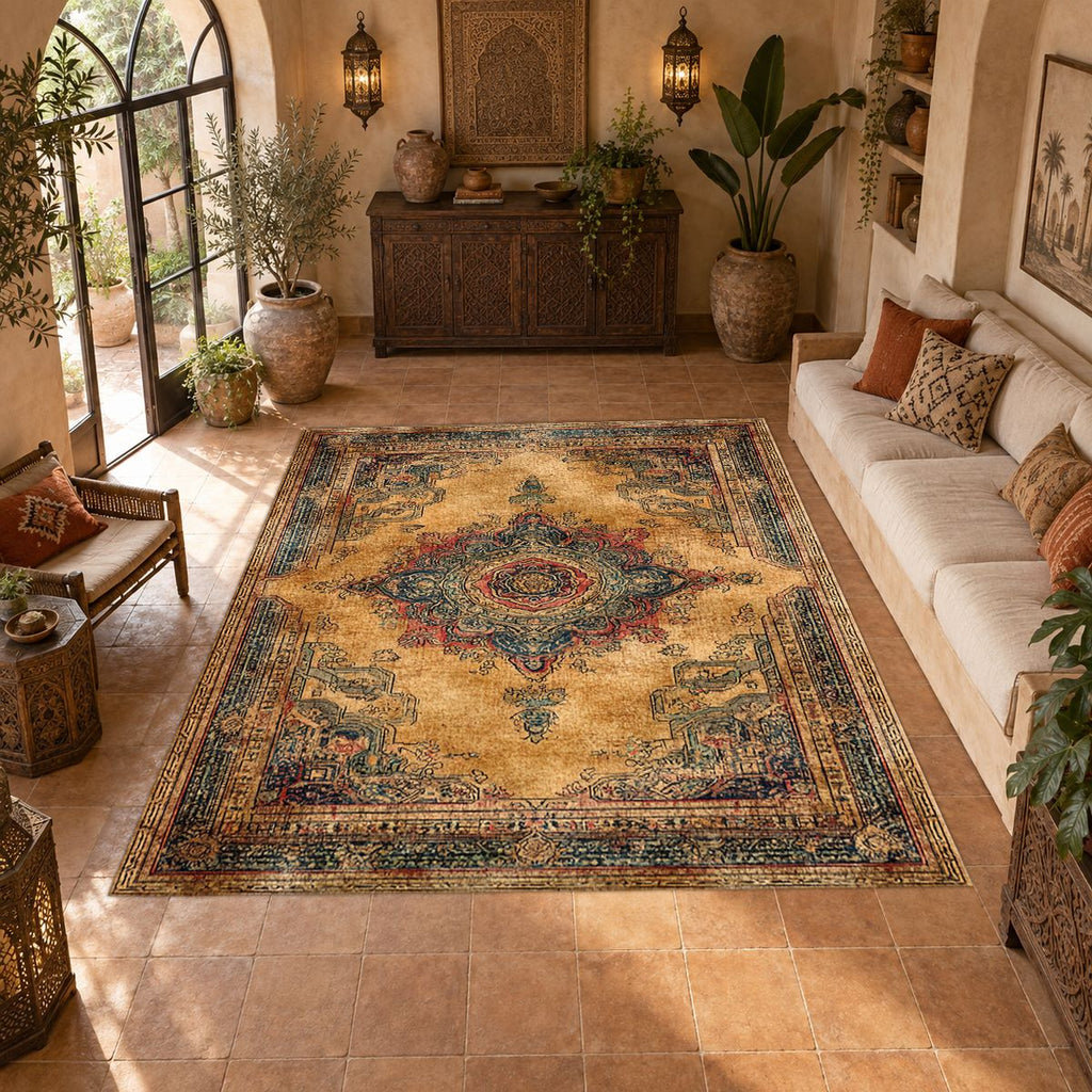 Mustard and Rust Vintage Medallion printed area rug