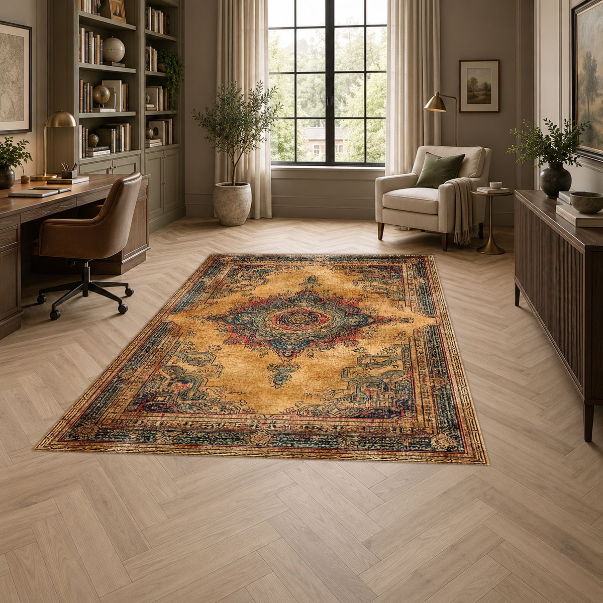 Mustard and Rust Vintage Medallion printed area rug