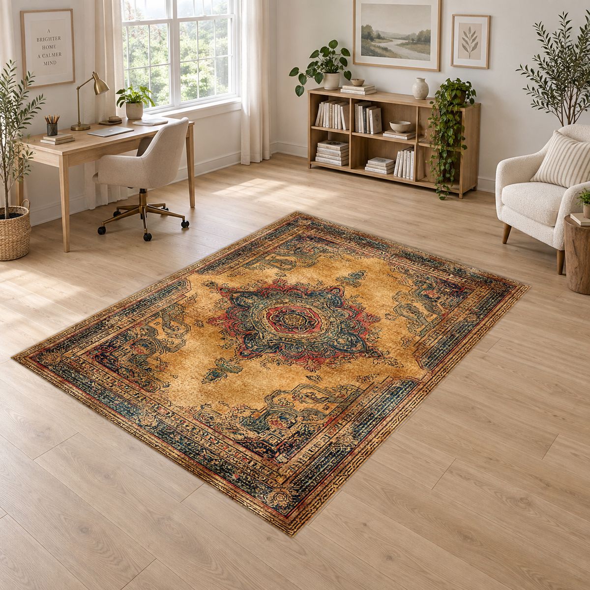 Mustard and Rust Vintage Medallion printed area rug