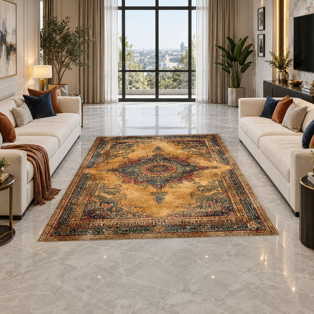 Mustard and Rust Vintage Medallion printed area rug